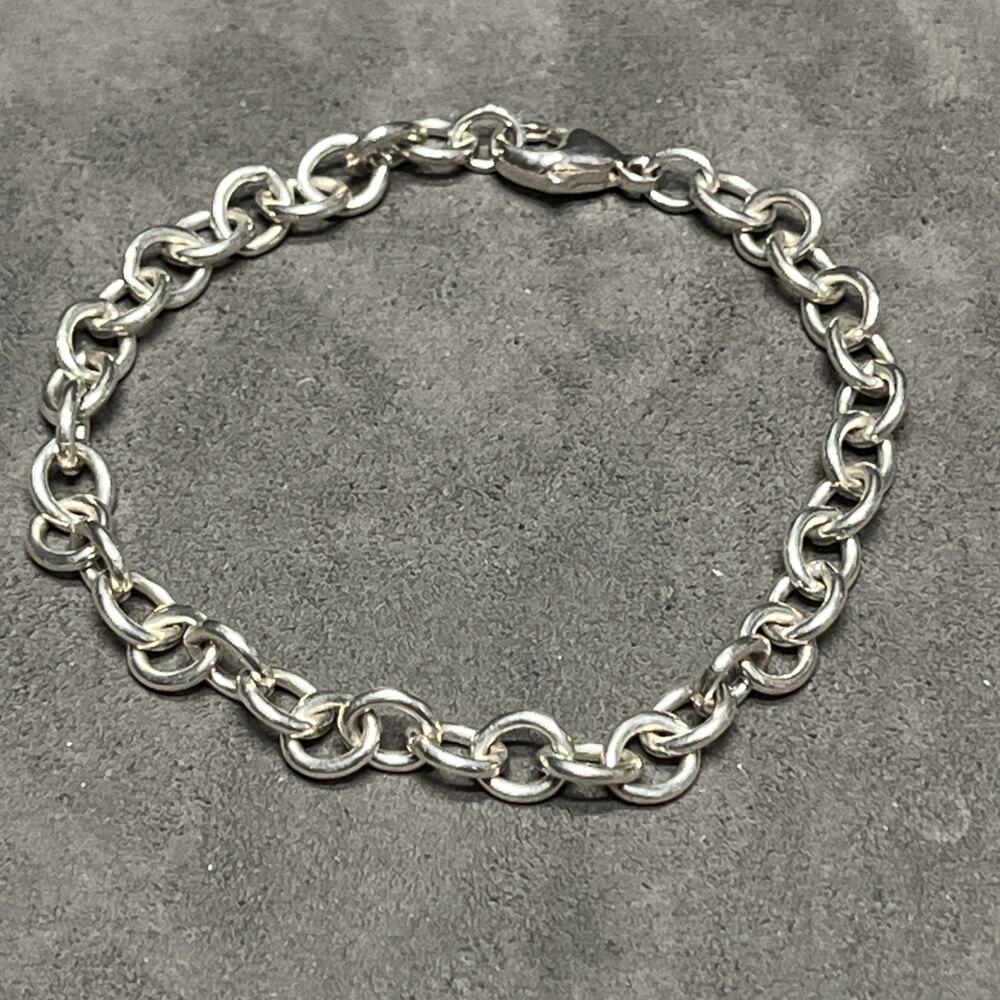 Vintage Sterling 925 Silver Cable Chain Charm Bracelet 7”. Z8